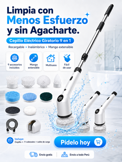 Cepillo 9 en 1 - Limpia con Menos Esfuerzo y sin Agacharte